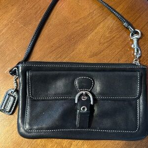 COACH vintage Black Leather Wristlet with Buckle Detail